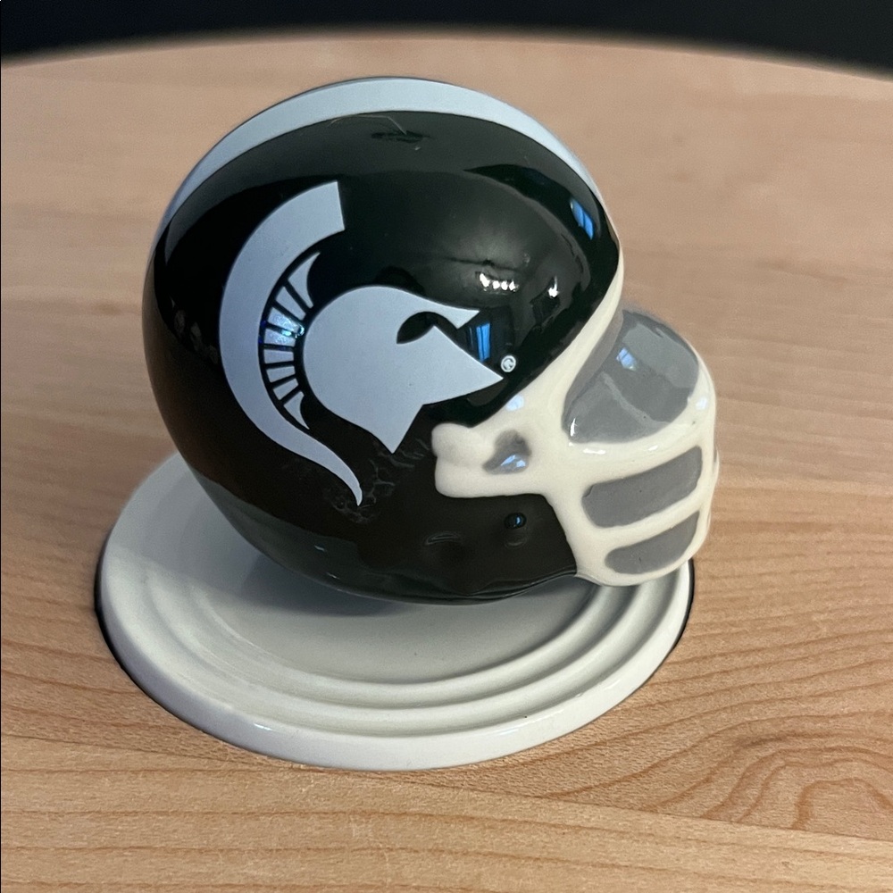 Green and White Football Helmet Salt Shaker